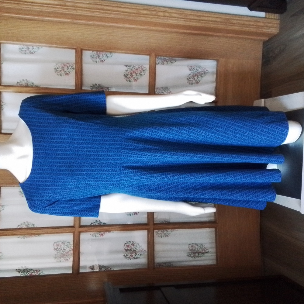 Lands' End Fit and Flare Half-sleeve Knit Dress, Blue/Black, Size 10-12 (M).